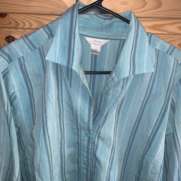 CJ Banks by Christopher & Banks blue striped button front blouse/shirt size 1X - Picture 2 of 3